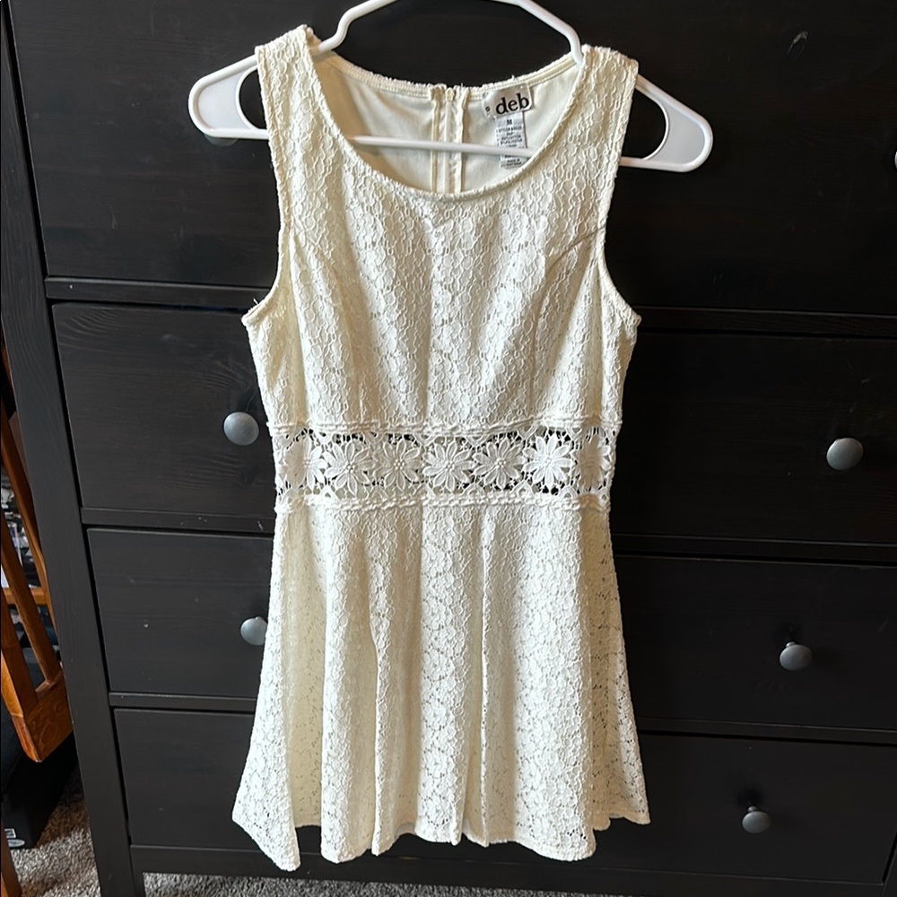 Deb Ivory Lace Dress with Floral Detail